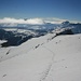 Blick im Aufstieg nach Süden, die Marmolada versteckt sich gerade