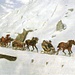 <b>La posta in inverno al San Gottardo: colonna di slitte tra l’ospizio e Hospental nel 1873. Olio di Jules Jacot Guillermod</b>.