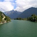 Sorico: vista verso la Val Chiavenna dal Ponte del Passo sul fiume Mera<br />
