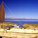 Am Titicacasee. Vorne nicht die Kontiki, aber ein anderes Schilfboot, dass noch benutzt wird.