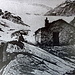 Altes Foto der Zapporthütte (man beachte den Gletscher im Hintergrund, der bis zur Hütte reichte)