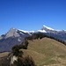 Kurz vor dem Gipfel des Regitzer Spitzs: Blick zurück auf den (bewaldeten) Gipfel des Guschaspitz, umrahmt von Gonzen und Gauschla