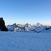 Klein Matterhorn, Ober Gabelhorn, Zinalrothorn und Weisshorn vom Breithornplateau aus gesehen