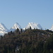 Kontrast: Die weissen Spitzen der Churfirsten erheben sich über den braunen Hügeln bei Oberlaui