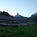 Guten Morgen bei der Alp Aberli 1085m - im Hintergrund der Zindlenspitz 2097m