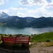 A bench with a view, Wägitalersee with Fluebrig on the left and Gross Aubrig on the right