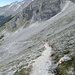 Der Adlerweg 225 im Aufstieg zum Schlauchkar. Links führt der Steig auf Den Gipfel des Hochalmkreuz in den Latschenstreifen hinein.