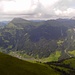 Blick vom Gipfel des Toblermann nach Schoppernau hinab, Diedamskopf, rechts Hoher Ifen