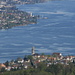 The church of Thalwil and across the lake Meilen, as seen from the restaurant Felsenegg