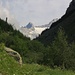 Bei der Talflanke "Üssers Sentum" beginnt der lange Aufstieg durchs Gresetschtal. Am Talabschluss liegt der Gredetschgletscher der vom Gredetschhorli (3646m) überragt wird.