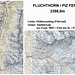 Karte Fluchthorn / Piz Fenga (3398,0m). Wenn man mit dem Fahrrad zur Hütte fährt, wählt man besser die rechte eingezeichnete Route ab Galtür.