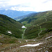 Blick vom Geiseljoch nach Norden über die weitläufige Nafingalpe bis übers Inntal ins Karwendel