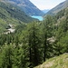 Rückblick auf den Stausee vom Aufstiegsweg zum Refugio Aosta