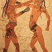 <b>"Giovani pugili" o "Giovani lottatori", affresco di Thera.<br />(Atene, Museo Archeologico Nazionale).</b>