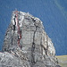 Amselturm, vom Amselflue-Ostgipfel aus gesehen, mit eingezeichneter "Normalroute"