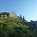 Am nächsten Morgen im Aufstieg zum Wideralpsattel. Links oben Marwees und Dreifaltigkeit