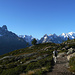 Approche au petit matin sur fond de Mont Blanc
