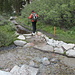 Im Abstieg zwischen Outpost Camp und Lone Pine Lake - Eine der zahlreichen Bachquerungen.