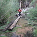 Im Abstieg zwischen Lone Pine Lake und Whitney Portal - Hier an der durch ein Unwetter am 29.07.2011 zerstörten Bachquerung aus Baustämmen unweit des Lone Pine Lake. Im Aufstieg am frühen Morgen (Dunkelheit, etwas höherer Wasserstand) hat diese Passage noch weniger Spaß gemacht.