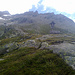 Blick vom Sonntaglahnerkopf (2314m) auf Plauener Hütte (2364m) und das spätere Gipfelziel
