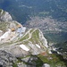 Blick vom Gipfel auf Bergstation Karwendelbahn und Mittenwald