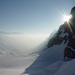 Die Sonne verschwindet hinter der Titlis-Südwand. Blick über den Wendengletscher gegen die Berner 4000er