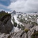 Route vom 4.7.08 auf den Säntis via Schäfler-Öhrligrueb über den Blauschnee zur Himmelsleiter auf 2501 m (Foto vom 20.6.08 im Vodergrund: Agateplatte auf rund 1900 m)