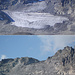 Finde den Unterschied - Pizolgletscher 2006 (oben) und 2011 (unten) - klick zum vergrössern.<br />Deutlich ist die Vergrösserung des Felsriegels in der Mitte des Gletschers zu sehen. Auch der Rückzug und das Einsinken der Gletscheroberfläche sind mit blossem Auge zu beobachten. Besonders deutlich sticht die Veränderung der Farbe (weiss==>grau) ins Auge!