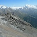 Am Abstieg vom Mettelhorn. Rechts unten Zermatt, links Rimpfischhorn, rechts Monte Rosa und Lyskamm.