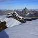 Aussicht vom Liskamm West / Lyskamm Occidentale (4479m) nach Westen zuu den 4000er Dent d'Hérens (4171m), Matterhorn (4477,5m) und Dent Blanche (4357m).