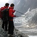 Beim Aufstieg zur Gonella Hütte und Rückblick auf den Miage Gletscher.