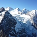 Gipfelpanorama SW: Tossen, Wetterhörner und Gross Wellhorn über dem Glacier de Rosenlaui