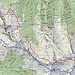 In rosso l'itinerario di andata (7,56) km, in blu il ritorno (9,25 km)