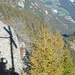 Indirekter Anblick des Gipfelkreuzes der (niedrigeren, aber markanteren) Cima Est..... Unten die Terrassen von Pianascio und Bergnauri