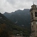 Kirchturm von Rovio mit Blick zum Monte Generoso und unserer Route, welche für den nächsten Tag geplant ist