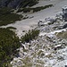 Blick hinunter zum Aufstieg auf den Suedostgrat