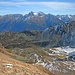 Blick über's Funduskar und das Ötztal in die Stubaier Alpen; markant Strahlkogl und Breiter Grießkogl, rechts hinten der Schrankogl.