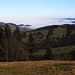 Aussicht von der Chrüzegg - Chümibarren (1313,9m) nach Nordnordosten ins Sankt Galler Mittelland welches unter einer Nebeldecke liegt. Der Gipfel links ist das Horn (1111m).