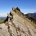 man hätte diese luftige Passage auch anders bewältigen können: der schmale aus dem Fels gehauene Pfad führte zu den alten Metallsprossen, welche die Grattraverse erübrigten