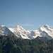 die heiligen 3 Könige - Eiger 3970m, Mönch 4107m und Jungfrau 4158m - ganz rechts in schönem Weiss noch das Silberhorn 3695m