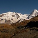 Monte Rosa mit Nordend 4609m, Dufourspitze 4634m, Signalkuppe 4554m, Parrotspitze 4432m, Ludwigshöhe 4321m und rechts Liskamm 4527m