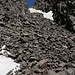 Im Abstieg vom Mount Sneffels - Rückblick ins Couloir: Geröll, Blöcke, oben Schnee bzw. Eis und alles "ziemlich" steil.