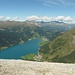 Reschensee,unten Graun, Silvrettagruppe im Hintergrund