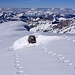 Der tief eingeschneite Gipfelsteinmann auf dem Albristhorn / Albristhore (2763m).