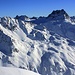 Aussicht von Gletscher Ducan / Ducan Dador (3020m) auf den Piz Kesch / Piz d'Es-cha (3417,7m) und die Pyramide des Piz Val Müra (3162m). Direkt gegeüber ist der Piz Forun (3052,3m).