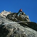 Alpin-Rise klettert aus der Litzner-Scharte. Die erste Seillänge ist die schwierigste (III+) - leider sind die Bohrhaken auch nicht optimal gebohrt und mann muss zum Sichern von der direkten Route abweichen.