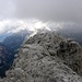 Sextner Dolomiten, leider im Wolken, gesehen vom Cristallino di Misurina..Es war nicht ein Tag für ein hoher Gipfel.