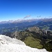 Blick nach Nordwesten, mit Sarlkofel(2375m) im Hochpustertal,im Hintergrund mit Zoom konnen Sie Riesfernergruppe, mit Schneebiger Nock(3358m) und Hochgall(3436m)-im Bildmitte.