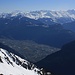 Tiefblick vom Pass La Golette (2466m) in Rhonetal mit Martigny (467m) und die südlichen Walliser Hochalpen. <br /><br />Von den 4000er erblickt man das Weisshorn (4506m), Zinalrothorn (4221,2m), die Dent Blanche und das Matterhorn / Monte Cervino (4477,5m).