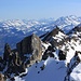 Aussicht von der Haute Cime (3257,4m) über die benachbarten Gipfel der Dents du Midi:<br /><br />Gleich zuvor stehen die Doppelgipfel Les Doigts (rechts; 3210m) und Doigts des Salanfe (rechts; 3205m). Dazwischen hinter dem Sattel der wuchtige Felaszahn Dent Jaune (3186m), danach La Fortesse (3164m) und Cime de l'Est (3178m).